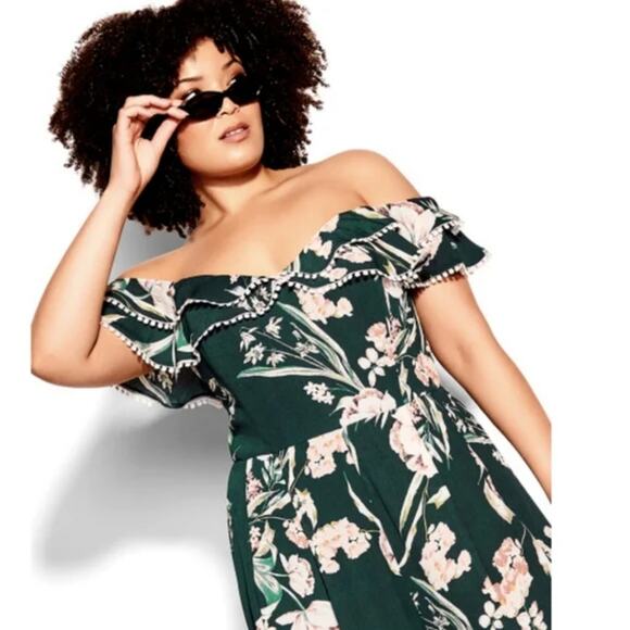 City Chic Fresh Field Floral Off the Shoulder Crop Wide Leg Jumpsuit 18, 20 New - Picture 3 of 13